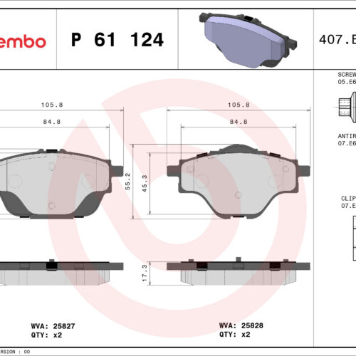 BREMBO zadnje kočione pločice Peugeot 308 508 Citroen C4 DS Opel P 61 124